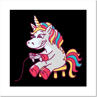 Cute Unicorn Gamer Gift Idea Birthday Video Game Merch Posters and Art